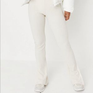 Missguided Ribbed Flare Split Joggers - Stone